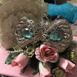 Beautiful !!! Victorian Butterfly Hair Clip With Turquoise Stones 