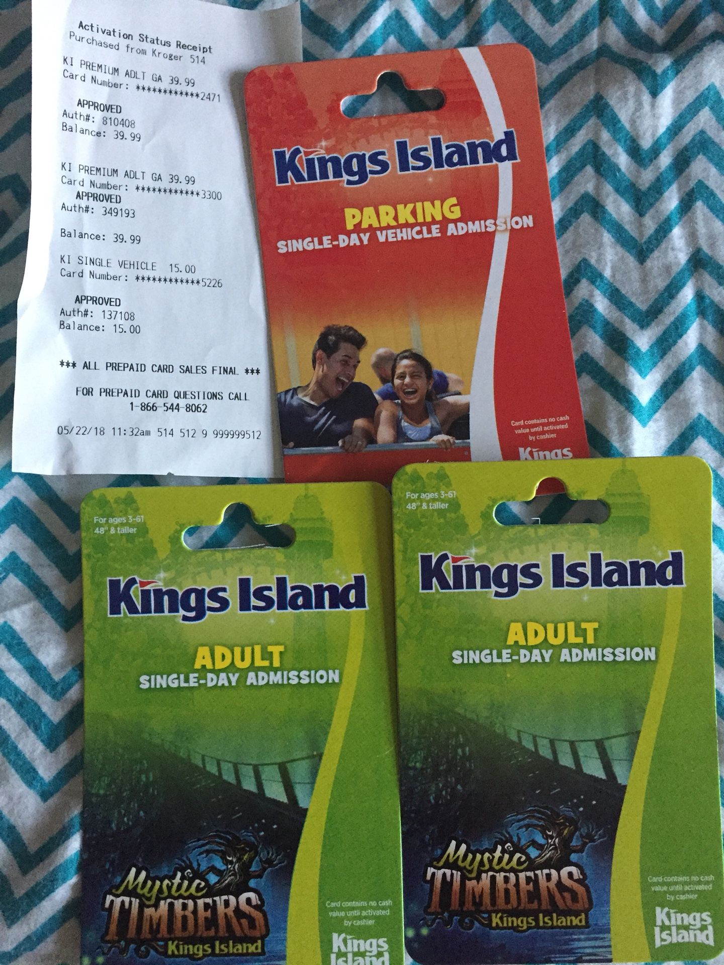 Two Kings Island Adult Tickets and one parking pass