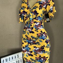 cute short sleeve summer dress yellow with flower print 