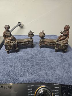 Antique Bronze Figural Fireplace Andirons Pair