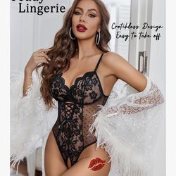 Sexy Lingerie for   Lace Bodysuit Deep V Teddy One Piece Mini Babydoll