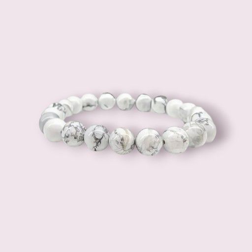 Handmade Natural White Howlite 8mm Beaded Stretchable Durable Bracelet