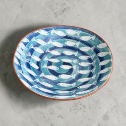Sur La Table Fish Bowl, hand-painted Blue White.
