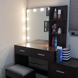 Brown wood Vanity With LED 