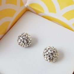 New Origami Owl Crystal Swarovski Rhinestone Ball Stud Earrings Jewelry Silver