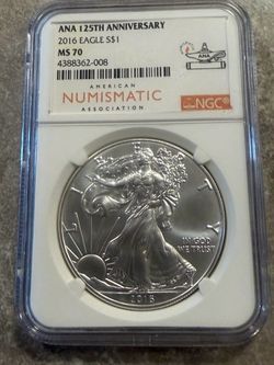 2016 $1 American Silver Eagle NGC MS70 ANA 125th Anniversary Label