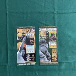 Green Bay Packers Super Bowl Commemorative Tickets Set Of 2. I & II