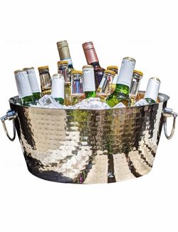 BREKX Insulated Hammered Stainless Steel Beverage Tub & Ice Bucket, 12QT