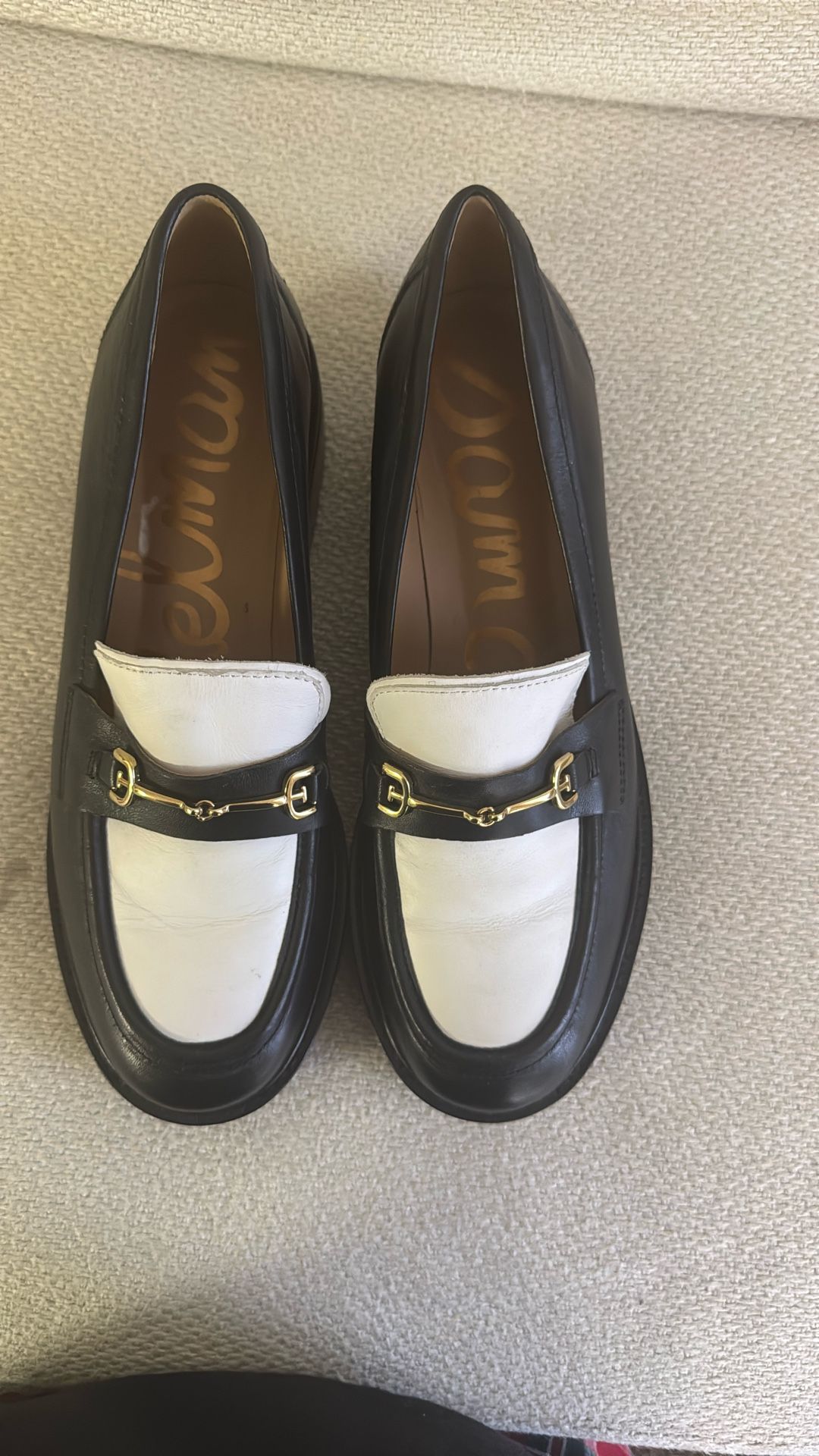 Nwot Sam Edelman Tully Black White Slip On Chuncky Lug Sole Almond Toe Loafer Size 7 1/2