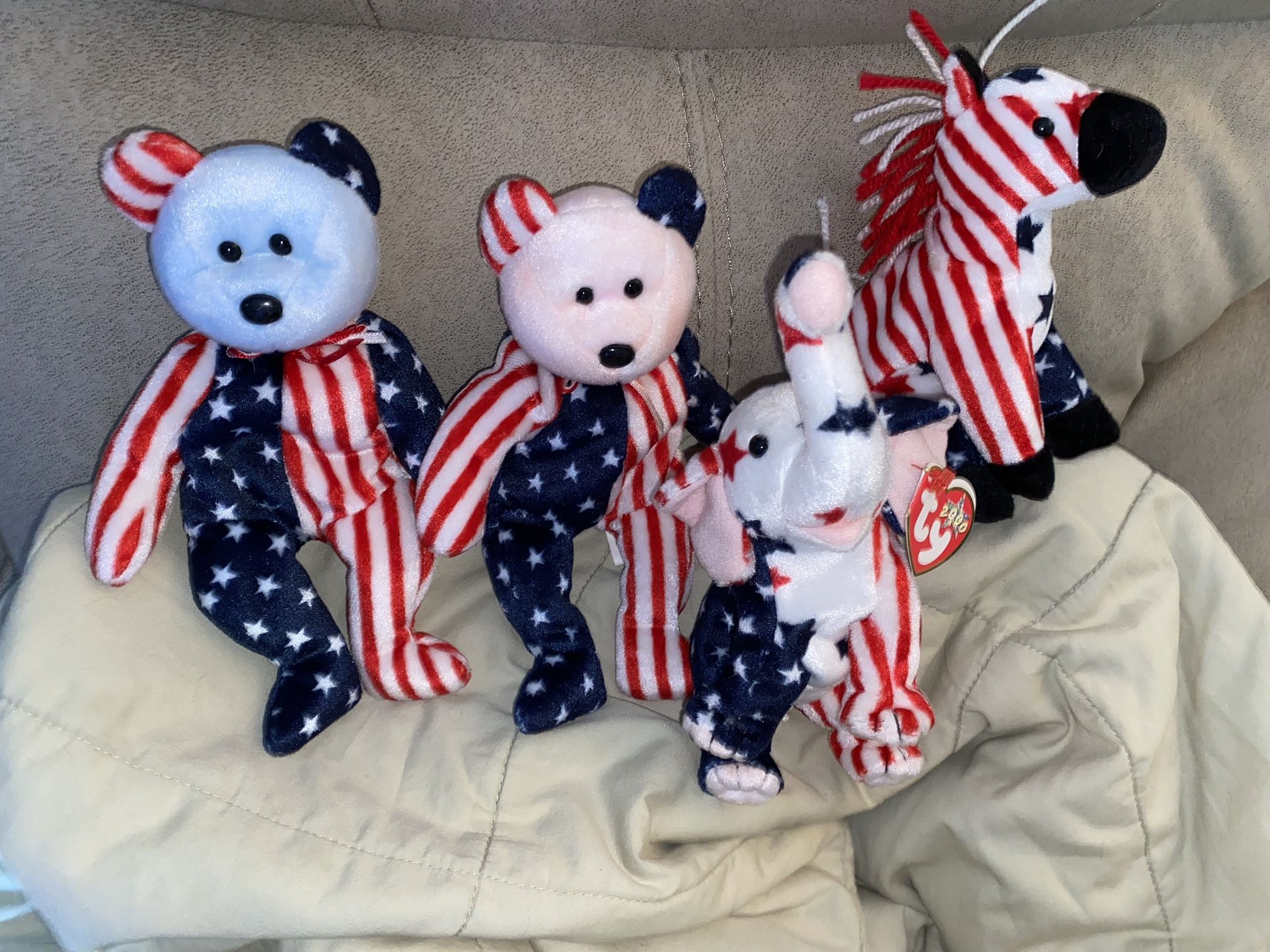 TY Beanie Baby Left and Right Political Elephant and Donkey plus Two Spangle the Bear $18 Takes All