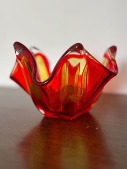 Vintage Amberina Art Glass Centerpiece Bowl – Mid Century Modern Red & Amber