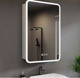 20 x 28 Inch Surface or Recessed Mounted Bathroom Cabinet with Door, Defogger, Memory Function, 3-Color Mode, Outlet&USB, Dimmer, Storage Shelf