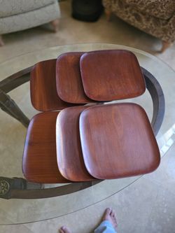 Caribbean Handcrafted Genuine Mahogany Wood Square Dinner Plated 11.5" SET OF 6