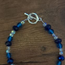 Blue Crystal Bead Bracelet with Toggle Clasp