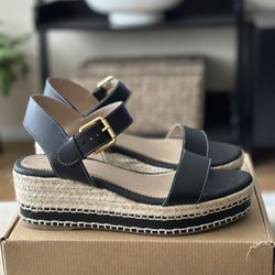 Women’s Boden Stitched Wedge Espadrille- Black Size 40