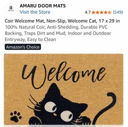 Amaru Coir Welcome Door Mat with Cat Design