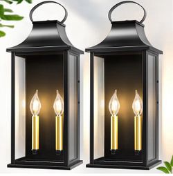 21" Large Outdoor Wall Lights 2 Packs, Black Exterior Lighting Fixtures Outdoor Sconce Light with E12 Base, 2-Light Outdoor Lanterns for Porch, Waterp