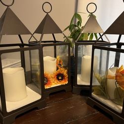 4 Glass Lanterns With Battery Operated Candles Wedding Decorations