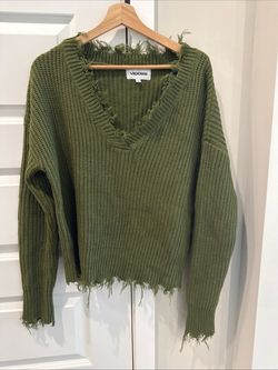 Vigoss Olive Green Distressed Knit Sweater
