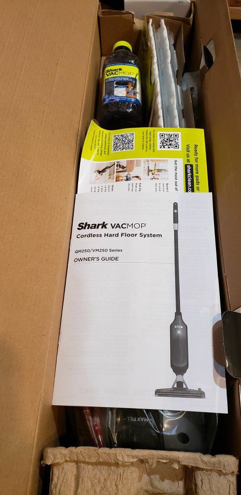 Shark VM250 VACMOP Pro Cordless Hard Floor Vacuum Mop with Disposable Pad, Gray- New In Box. Complete 