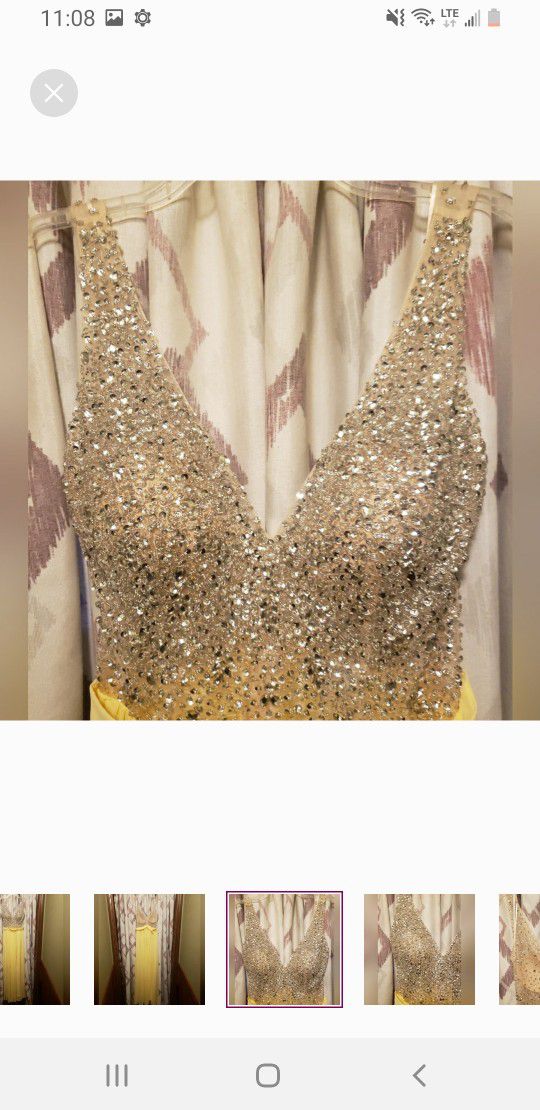 "Soiéblu" Yellow Maxi Prom Dress With Silver Jewels NWT Size LG