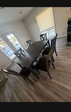 Dark Wood Dining Table with 6 Chairs