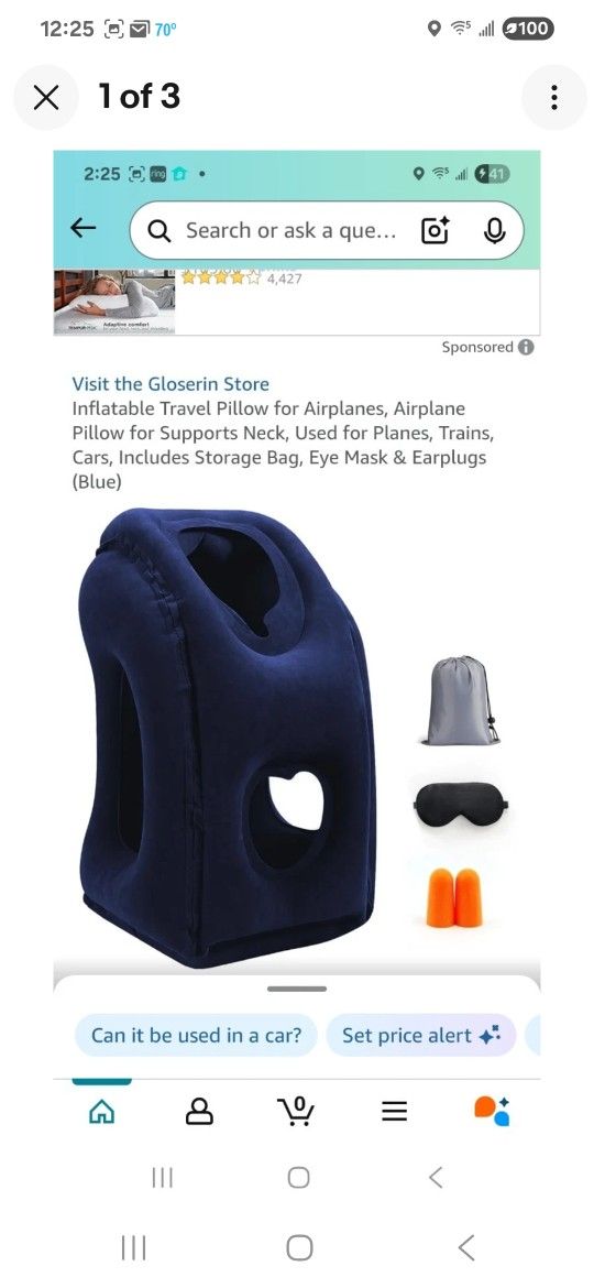 inflatable head neck travel pillow