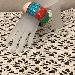 Vintage Wooden Multi Color Hand Painted Bracelet Size: 8