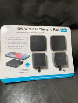 Ubio Labs 15W Qi Wireless Charging Pad 2-Pack USB-C w/ Wall Adapter 6ft