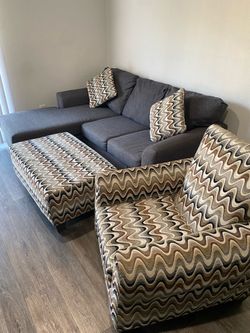 Upholstered Ottoman with Wave Pattern Fabric and Sofa set