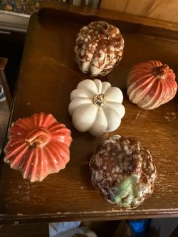 Ceramic Pumpkin Decor Set of 5 – Rustic Harvest Autumn Table Display