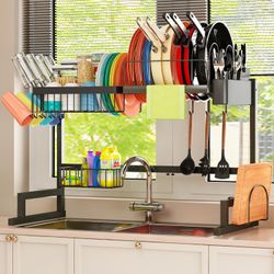 Dish Drying Rack. Ilvvan Over Sink Dish Drying Rack (Expandable Height/Length) Snap-On Design Large Dish Draine Storage Counter Organizer (24" - 35.5"