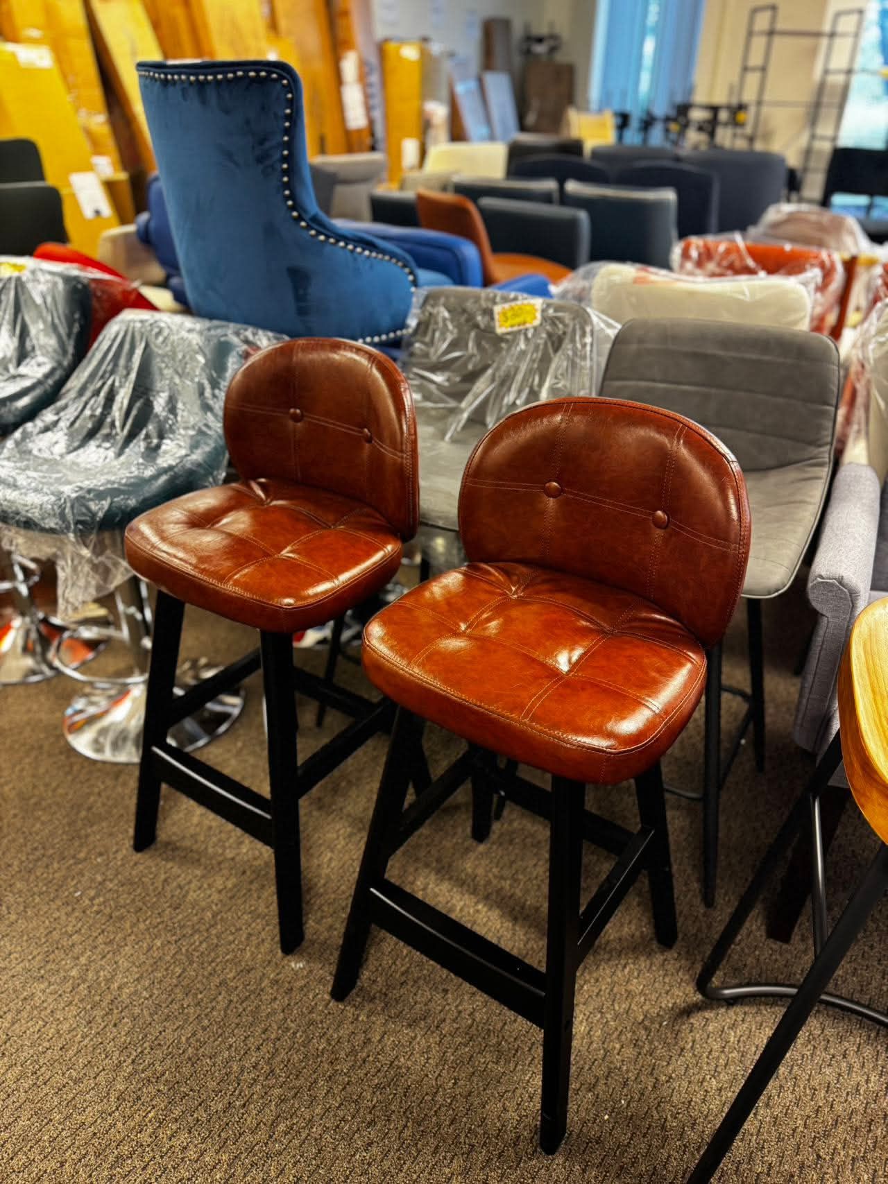 Bar Stools Set of 2, Kitchen Stools, Tall Bar Chairs with Backrest, PU Leather Upholstered Seat, Wood Frame, 68/78 cm High Seat $100