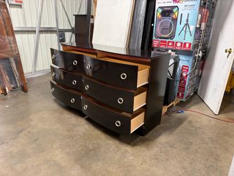 Dark Wood Dresser with Mirror and Drawers