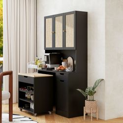 69.29 Kitchen Pantry Storage Cabinet, Modern Buffet Cabinet with Kitchen Cart, Tall Kitchen Hutch Cabinet with Microwave Stand, Food Pantry Cabinet wi
