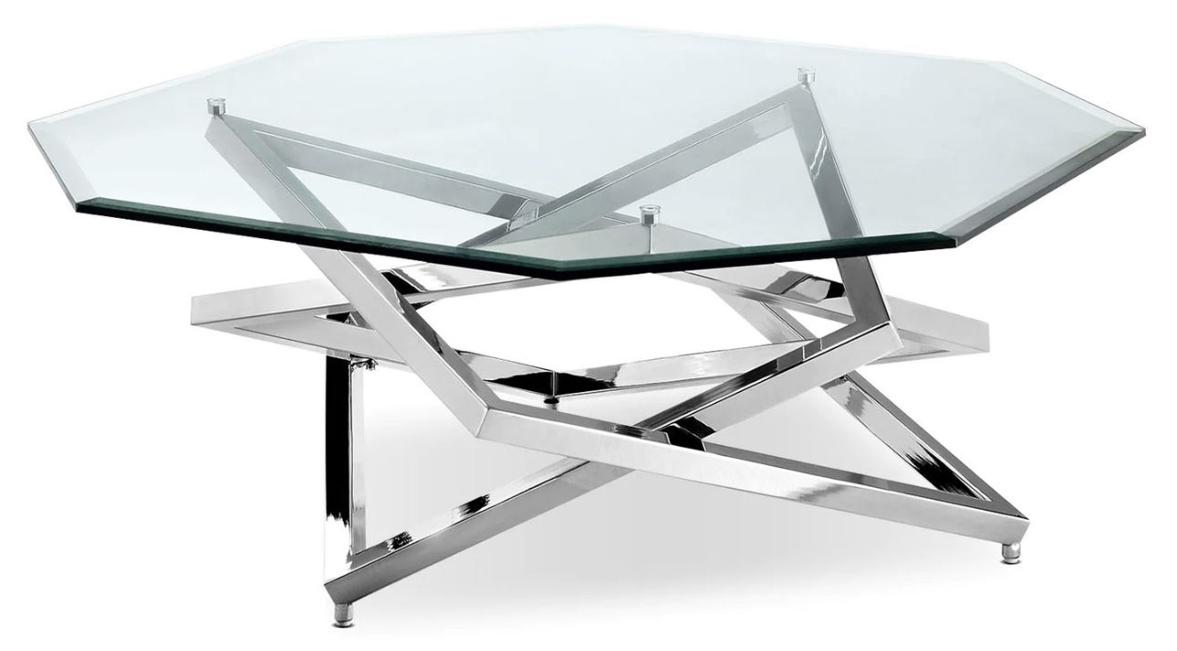 Royce Glass Coffee Table Modern Stainless Steal Octagon Glass