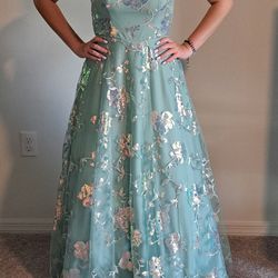 Mint Green Sequenced Prom Dress