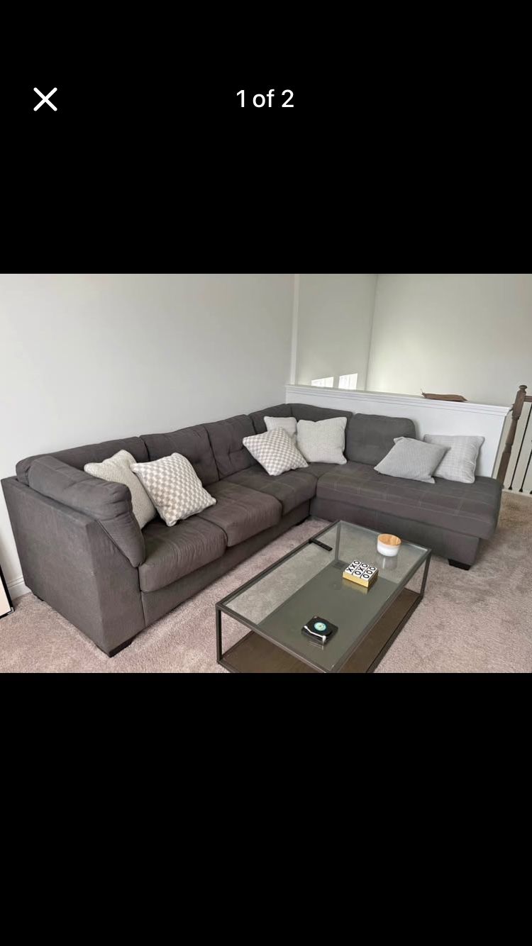 Grey Sectional And Coffee Table 