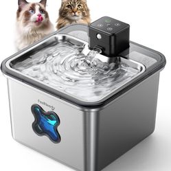 Cat Water Fountain Stainless Steel, FEELNEEDY Visual Filter Automatic Pet Water Fountain for Cats & Dogs Dispenser, Cordless Battery Operated Water Fo