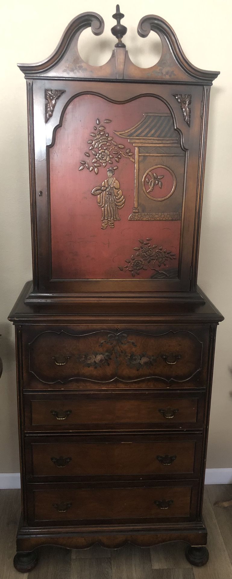 Antique Cabinet Secretary/Desk Oriental Design