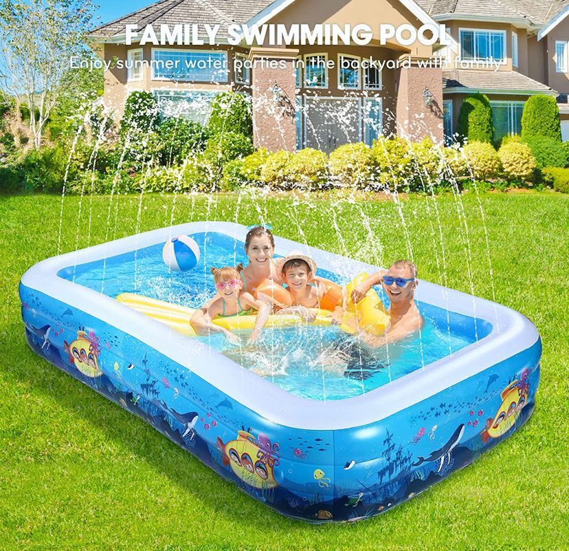 New Inflatable Swimming Pool with Sprinkler: Kiddie Splashing Pool 118 x69 x22 Inch Family Full-Sized Inflatable Pool - Blow Up Lounge Pools Above Gro