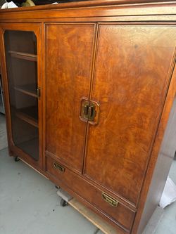 Nice solid wood TV cabinet, good condition, brass hardware