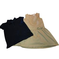 Girls 2 Lot Biege Dress And Blue 3 Buttin Polo 