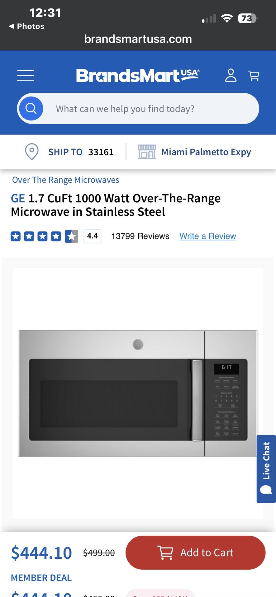 GE 1.7 CuFt 1000 Watt Over-The-Range Microwave in Stainless Steel