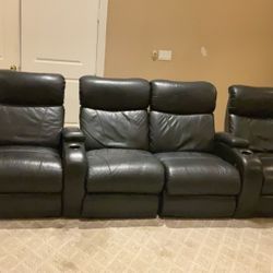 Black Leather Theater Recliner Seating Unit