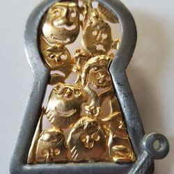 Silver And Gold Brooch/pin Key Keyhole Children