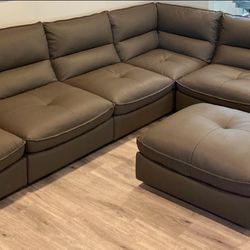 Need Sold ASAP!! Grey Modular Leather Couch with Ottoman