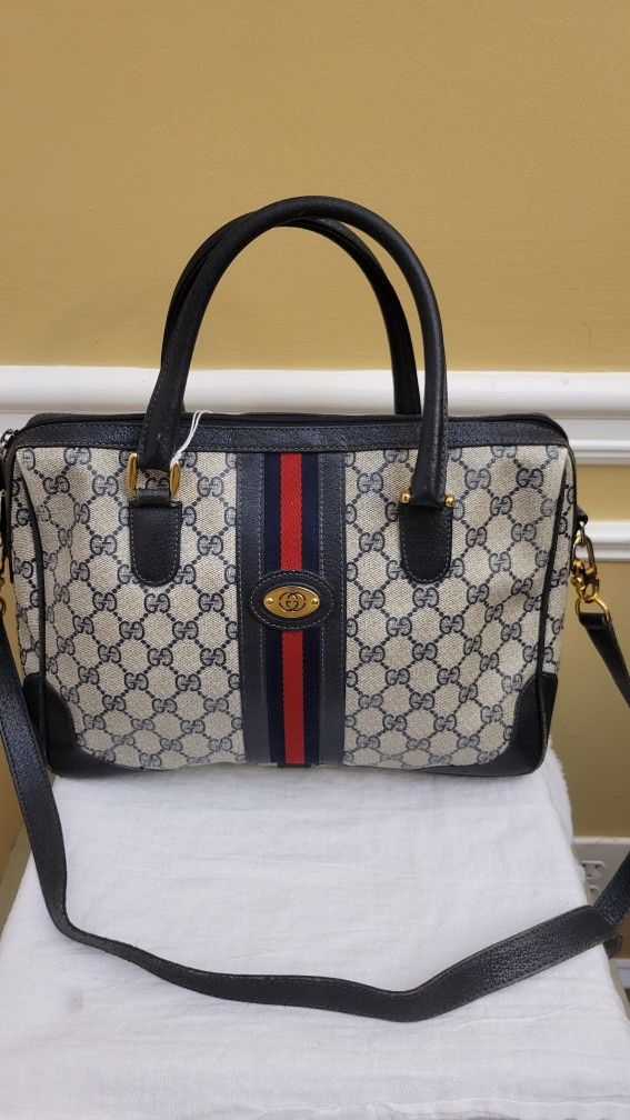 Gucci Navy Supreme Ophidia Coated Canvas Satchel Handbag