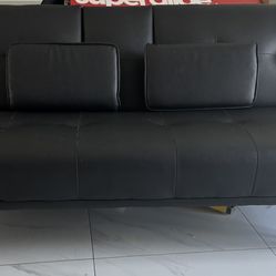 LEATHER SOFA FUTON WITH 2 PILLOWS AND CUP HOLDERS LIKE NEW 