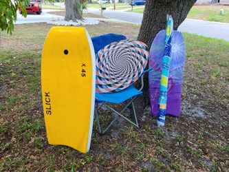 BEACH OR POOL - SUPER CHEAP - NEW UMBRELLA / NEW SKIM / SLICK 45 BODY BOARD - ALL FOR $45